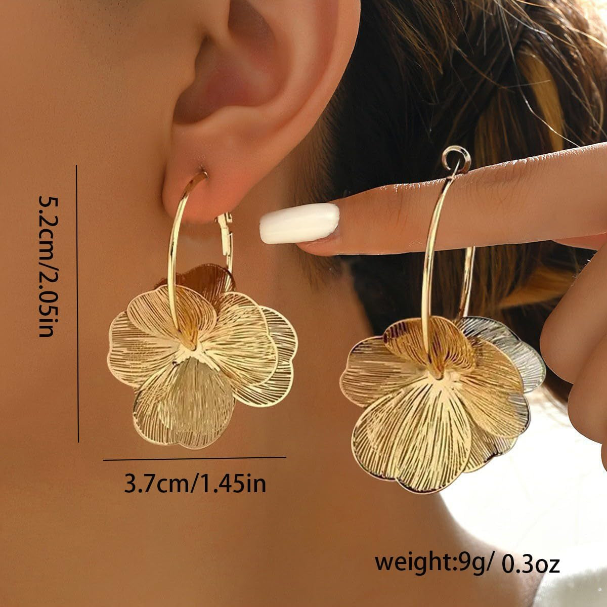 GAXAYA Dangle Flower Earrings - Elegant Gold-Tone Floral Hoop Jewelry for Women