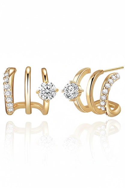 14K Gold Plated Triple Huggie Hoop Earrings for Women – Double Hoop Illusion Stud & Claw Ear Cuff