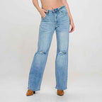 Cameron - Super Stretchy High Waisted Denim Wide Leg Jeans - Cyndora