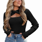 Women's Pullover Sweater Long Sleeve Cutout Knit - Cyndora