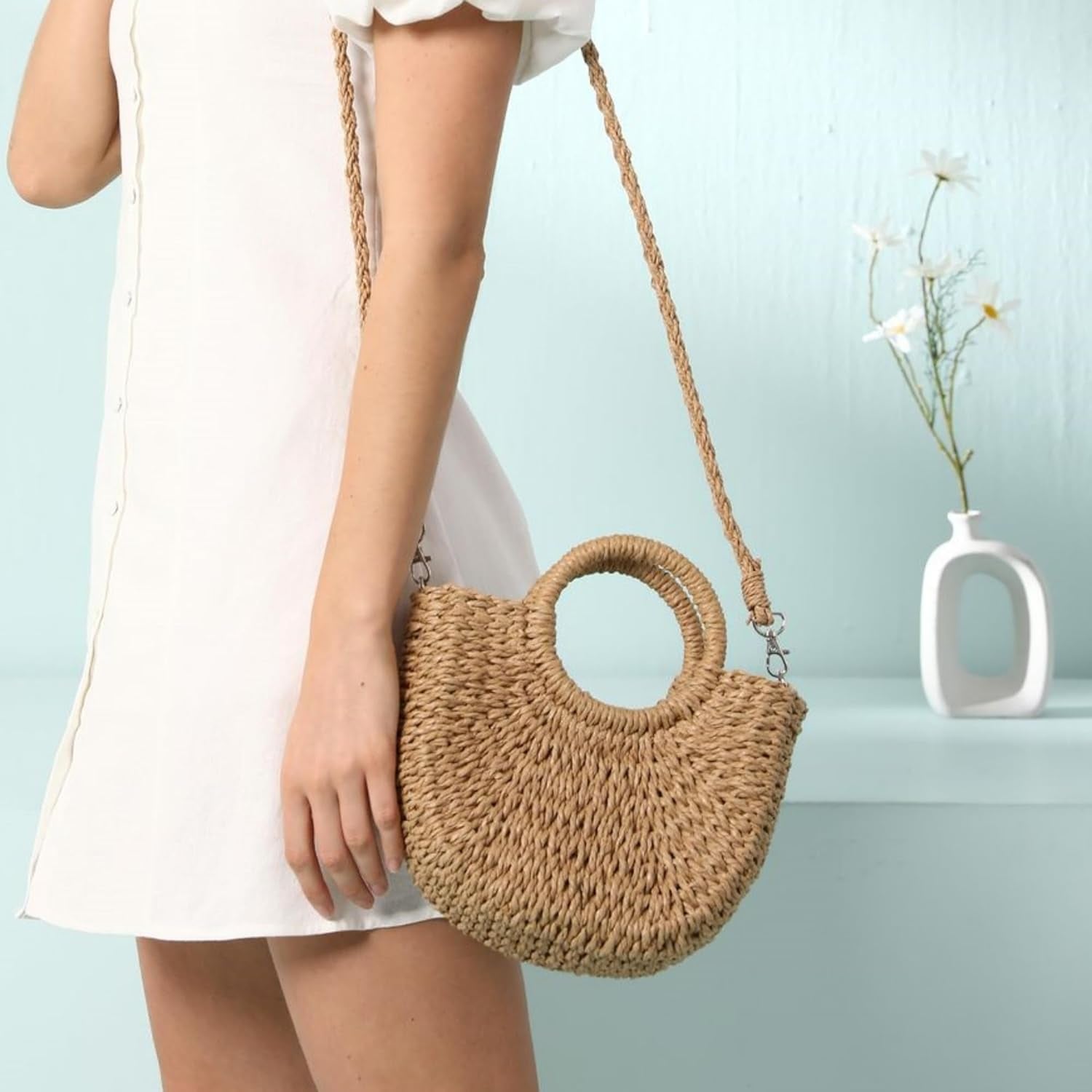 Chic JOLLQUE Straw Beach Bag - Stylish Mini Crochet Crossbody Purse for Women