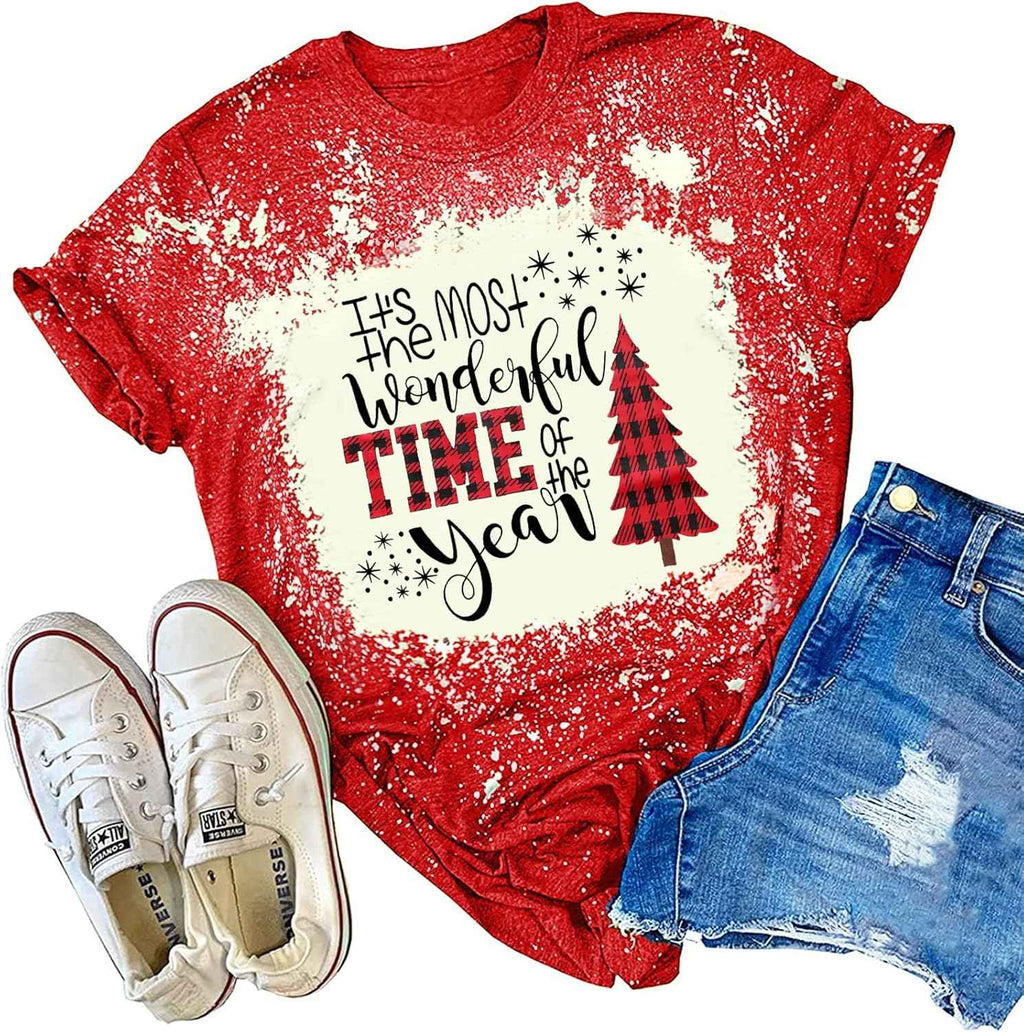 Merry Christmas Short Sleeve Casual Graphic T Shirt for Women