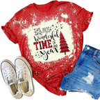 Merry Christmas Short Sleeve Casual Graphic T Shirt for Women