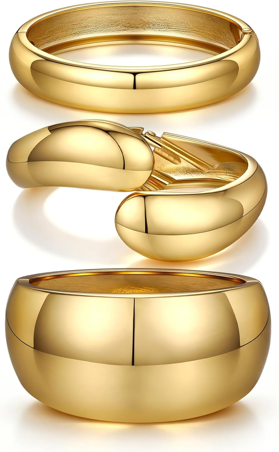 14K Gold Plated Chunky Bangle Bracelet Set