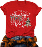 Merry Christmas Short Sleeve Casual Graphic T Shirt for Women