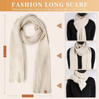 Winter Beanie Hat Scarf Gloves Set for Women - Beanie with Pom Pom Long Scarf Neck Warmer Touchscreen Gloves 3 in 1 Set