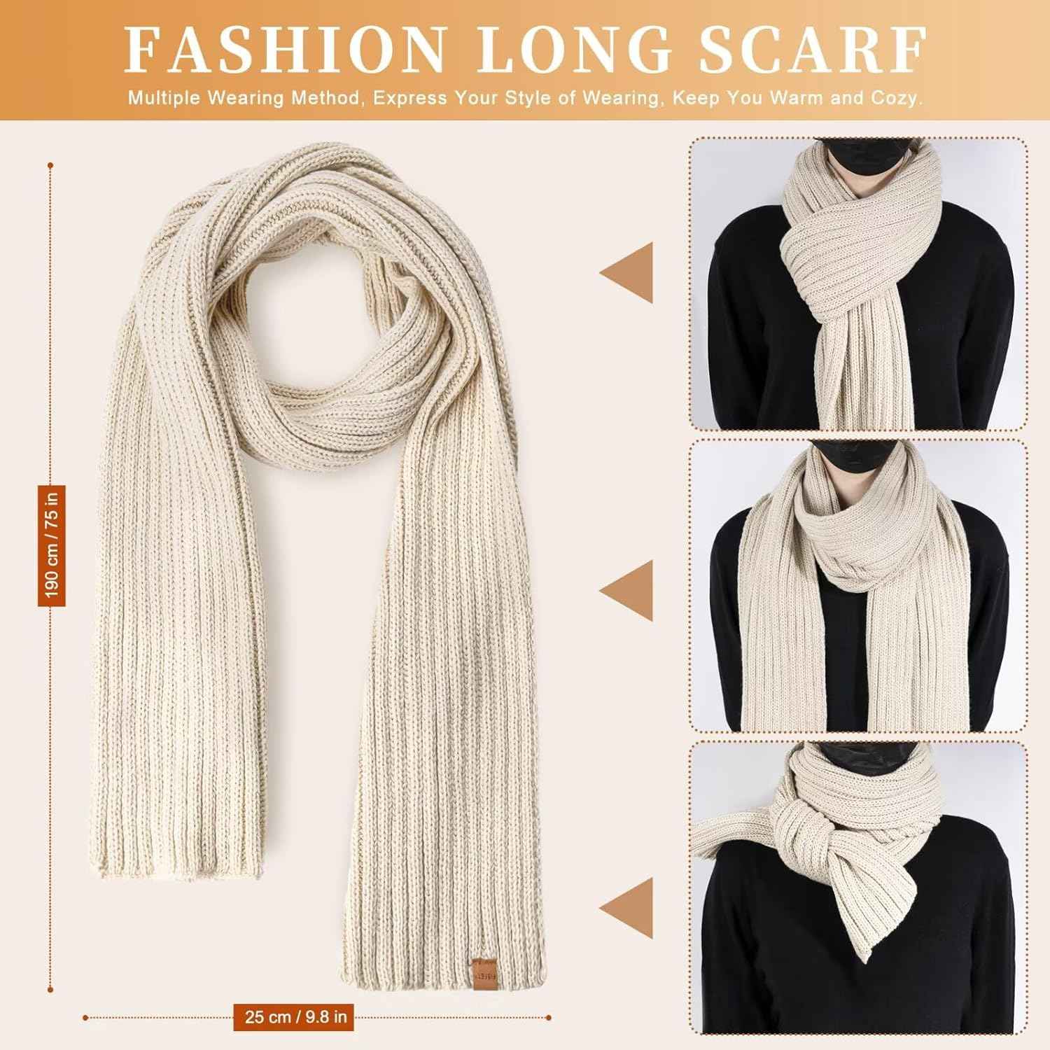 Winter Beanie Hat Scarf Gloves Set for Women - Beanie with Pom Pom Long Scarf Neck Warmer Touchscreen Gloves 3 in 1 Set