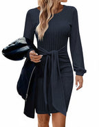 Women's Knitted Sweater Dress with Casual Long Lantern Sleeves for Effortless Style