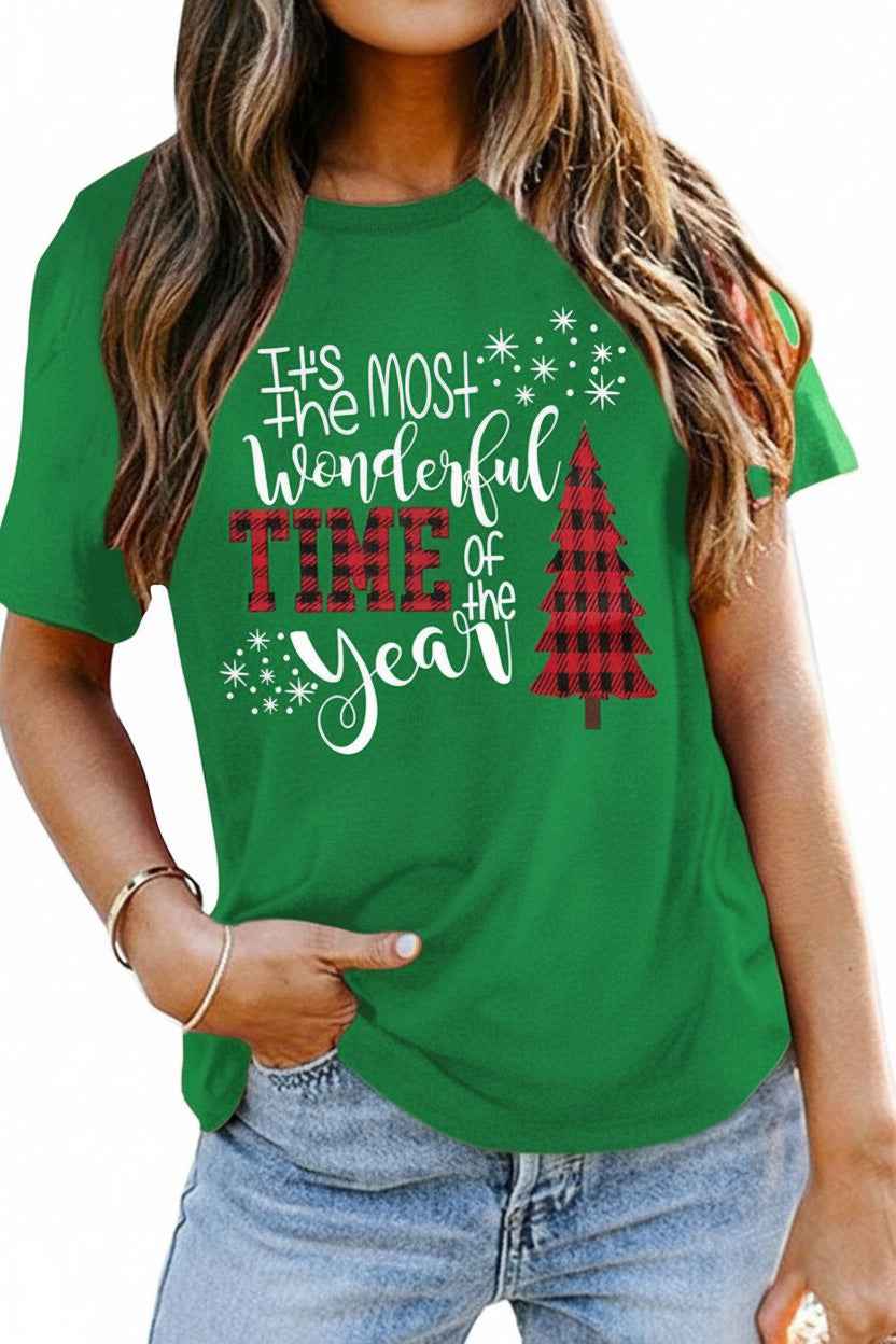 Merry Christmas Short Sleeve Casual Graphic T Shirt for Women