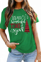Merry Christmas Short Sleeve Casual Graphic T Shirt for Women