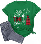 Merry Christmas Short Sleeve Casual Graphic T Shirt for Women