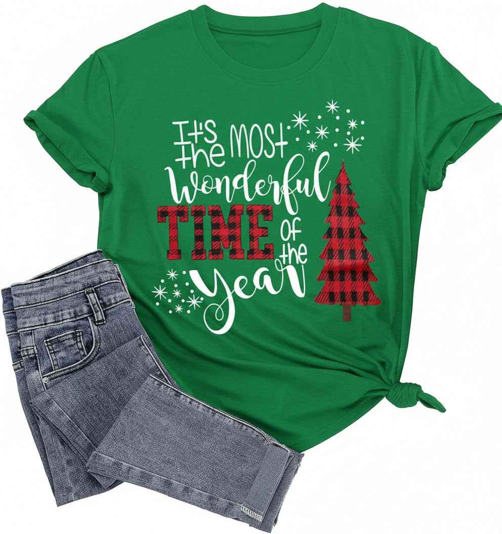 Merry Christmas Short Sleeve Casual Graphic T Shirt for Women