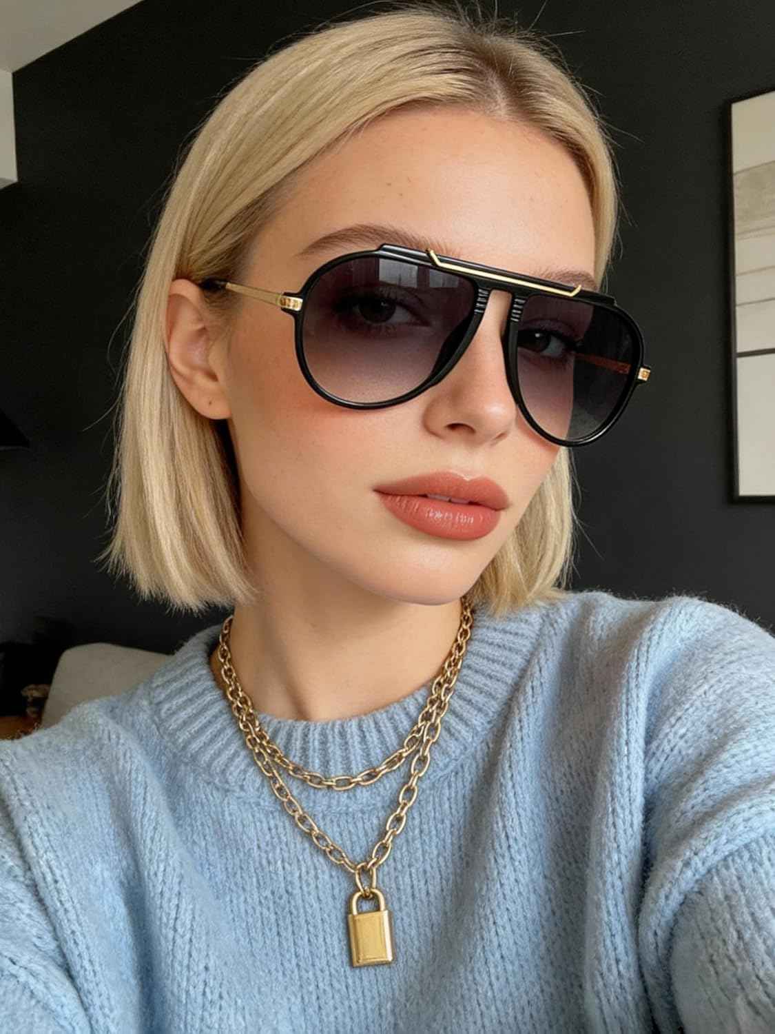Oversized Retro Aviator Sunglasses for Women