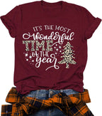Merry Christmas Short Sleeve Casual Graphic T Shirt for Women