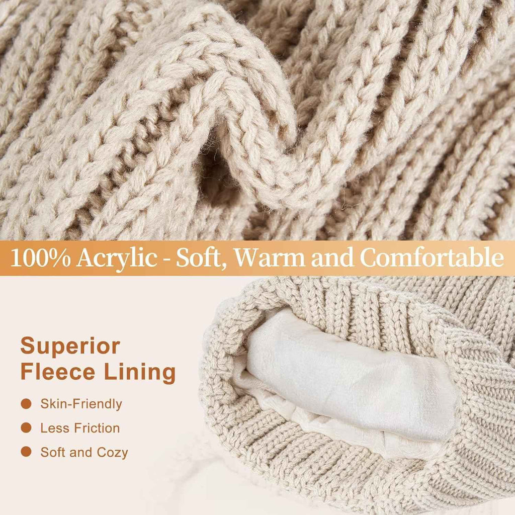 Winter Beanie Hat Scarf Gloves Set for Women - Beanie with Pom Pom Long Scarf Neck Warmer Touchscreen Gloves 3 in 1 Set