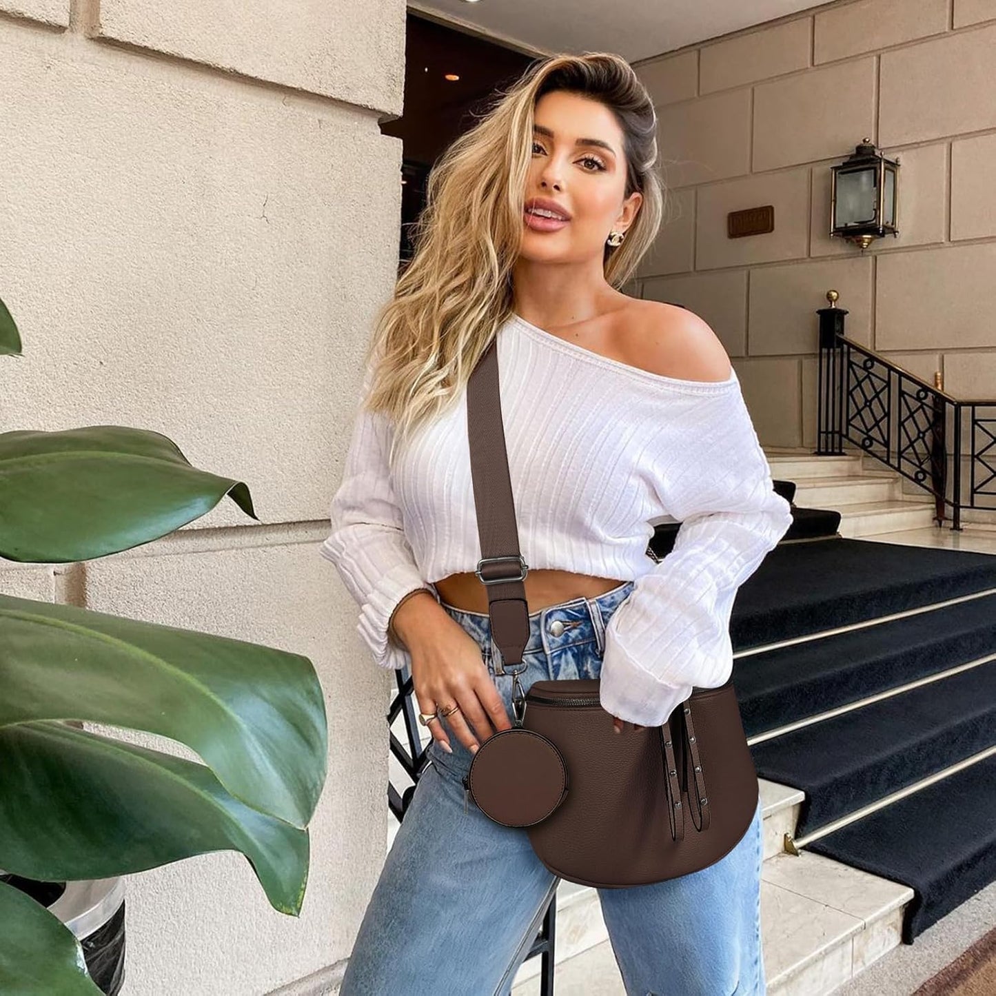 Elevate Your Style with the MOETYANG Large Vegan Leather Crossbody Bag for Women - Complete with Coin Purse in Chic Chocolate Brown