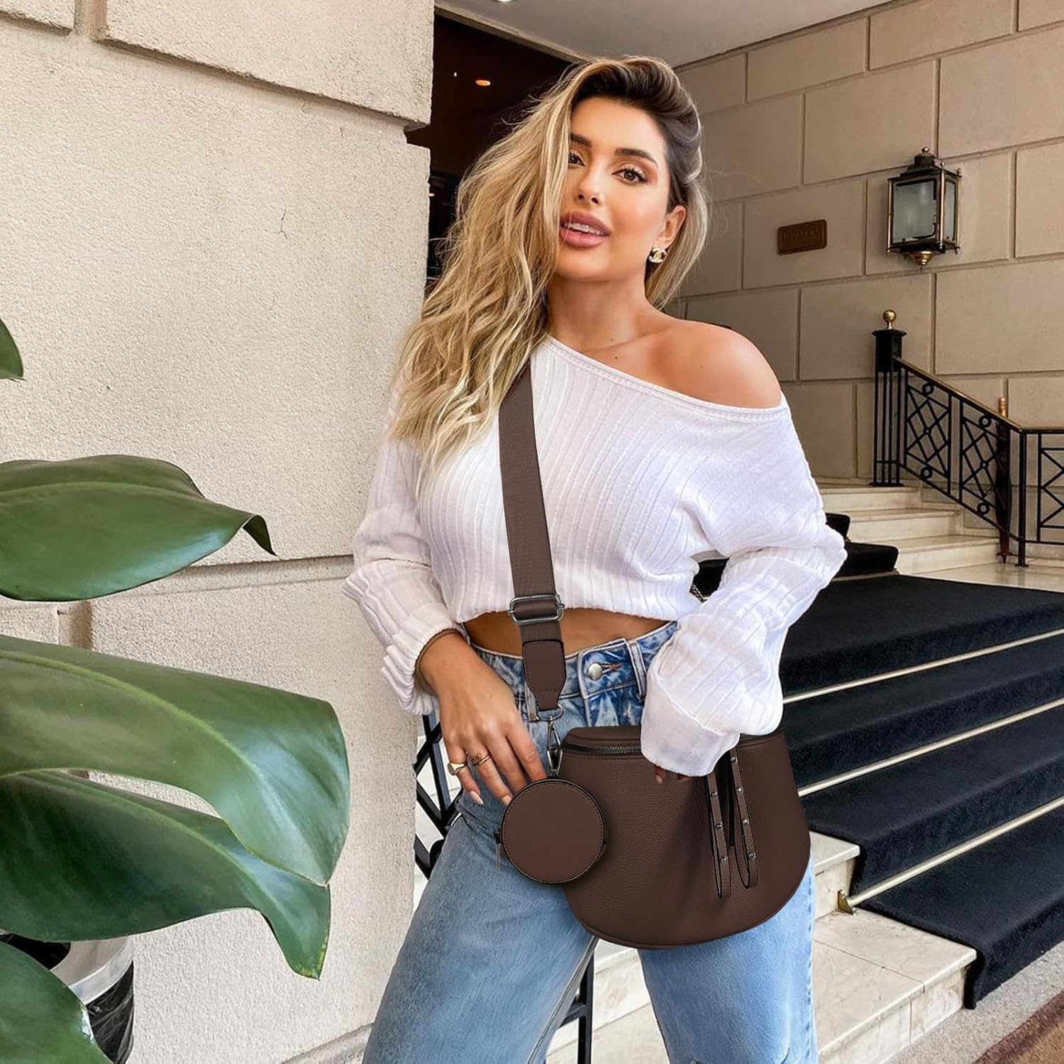 Elevate Your Style with the MOETYANG Large Vegan Leather Crossbody Bag for Women - Complete with Coin Purse in Chic Chocolate Brown