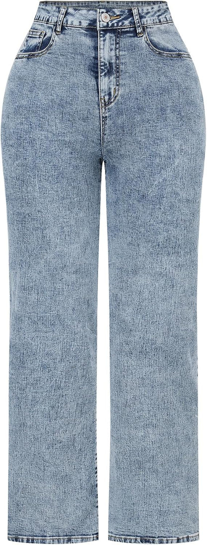 Women's High Waisted Ripped Wide Leg Baggy Jeans