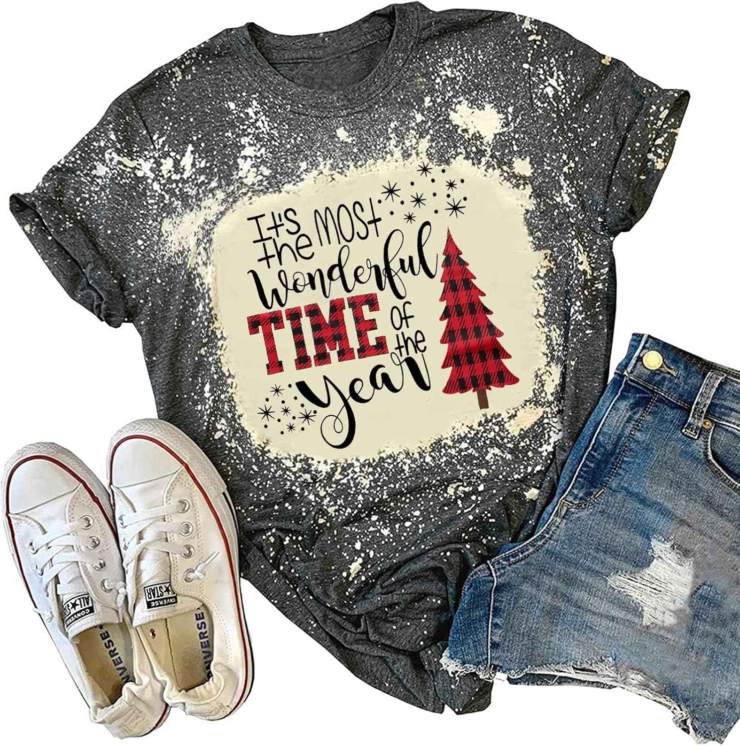 Merry Christmas Short Sleeve Casual Graphic T Shirt for Women