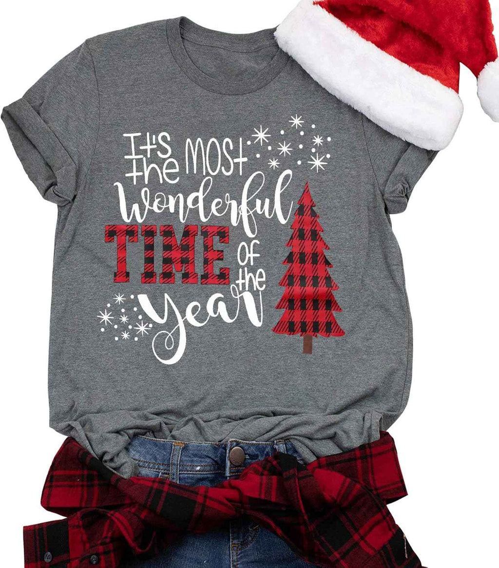 Merry Christmas Short Sleeve Casual Graphic T Shirt for Women