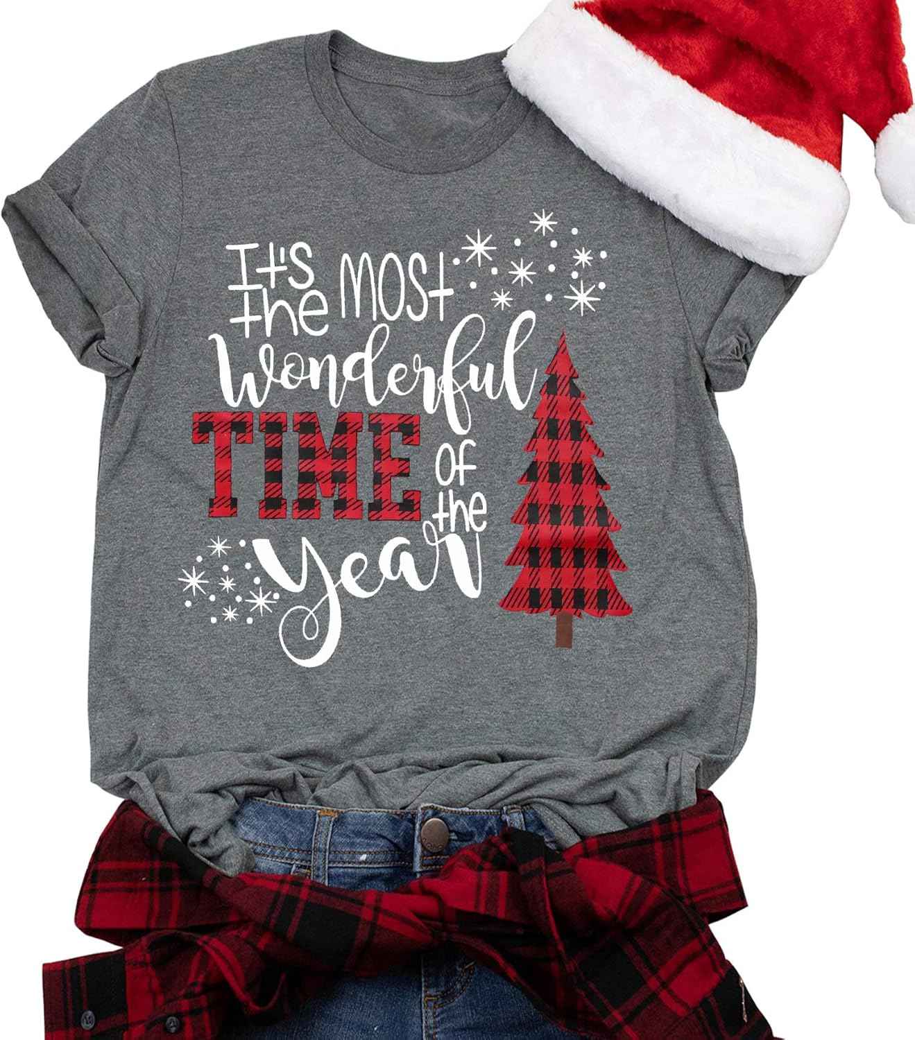 Merry Christmas Short Sleeve Casual Graphic T Shirt for Women