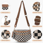 Canvas Crossbody Bag for Women - Checkered Design