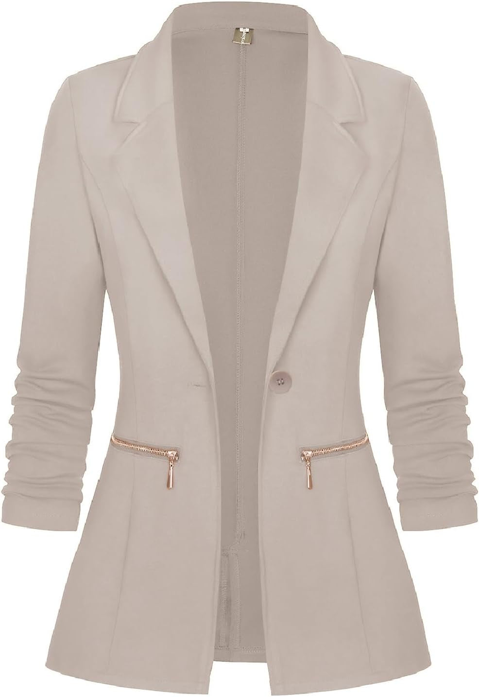 Women’s Long Sleeve Open Front Blazer Cardigan Jacket with Zipper Pockets
