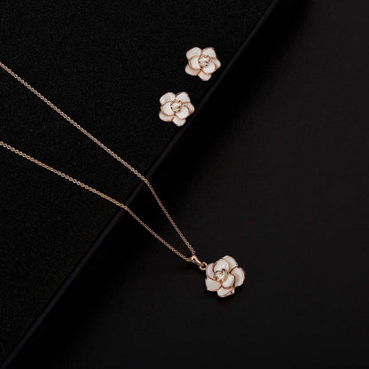 18K Gold Plated Hypoallergenic Rose Flower Necklace Earrings Set 