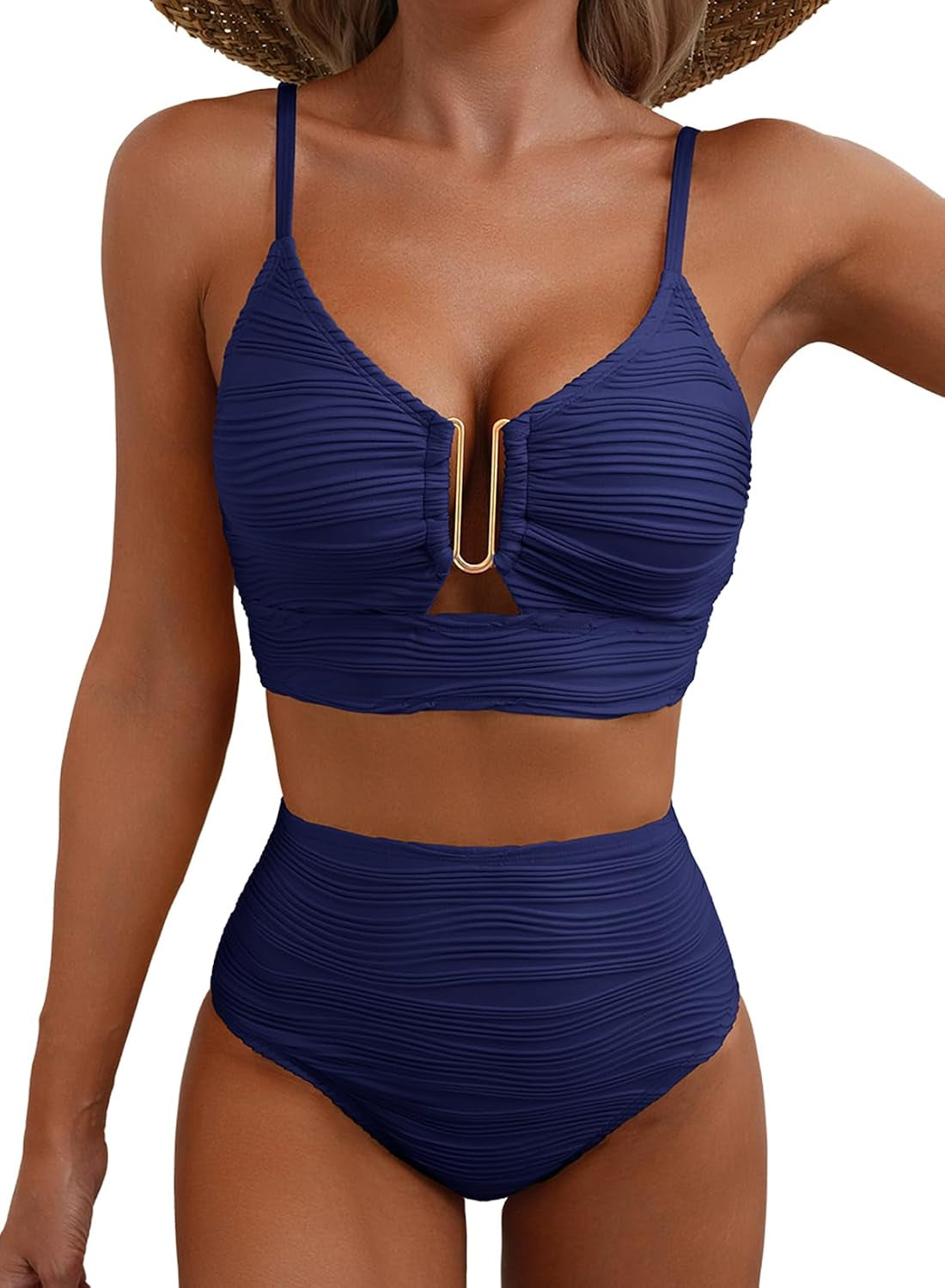 Women's Textured U-Wire High Waisted Bikini Set