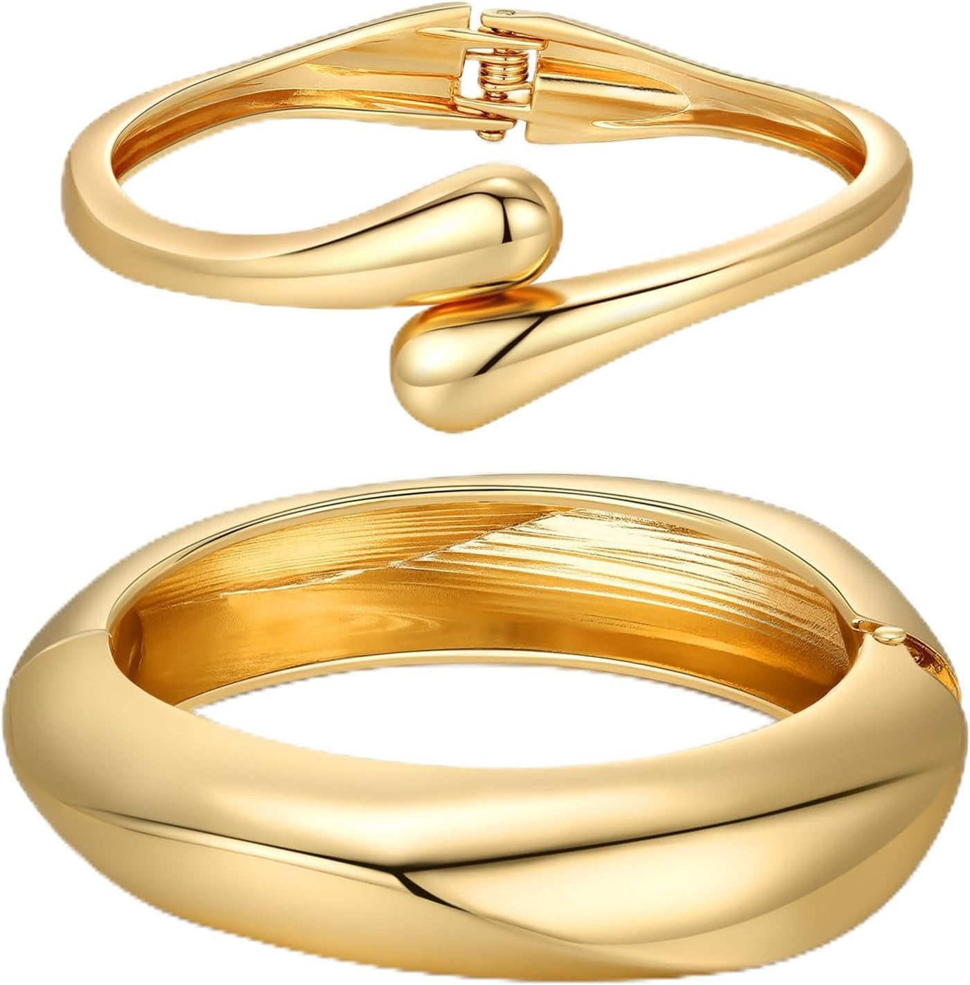 14K Gold Plated Chunky Bangle Bracelet Set