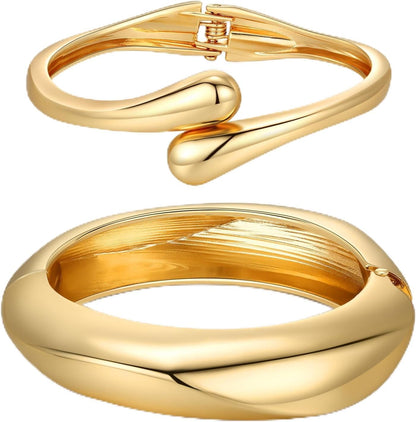 14K Gold Plated Chunky Bangle Bracelet Set