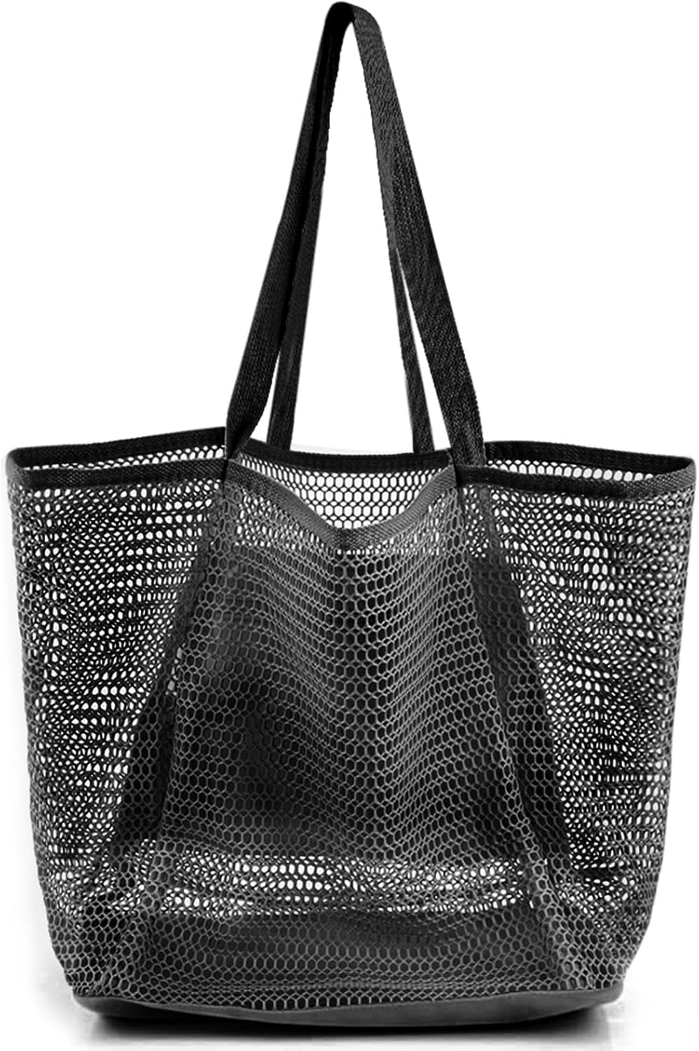 Stylish HOHOM Tan Beach Bag for Women - Versatile Summer Travel Mesh Tote with Large Inner Pocket and Sandproof Design