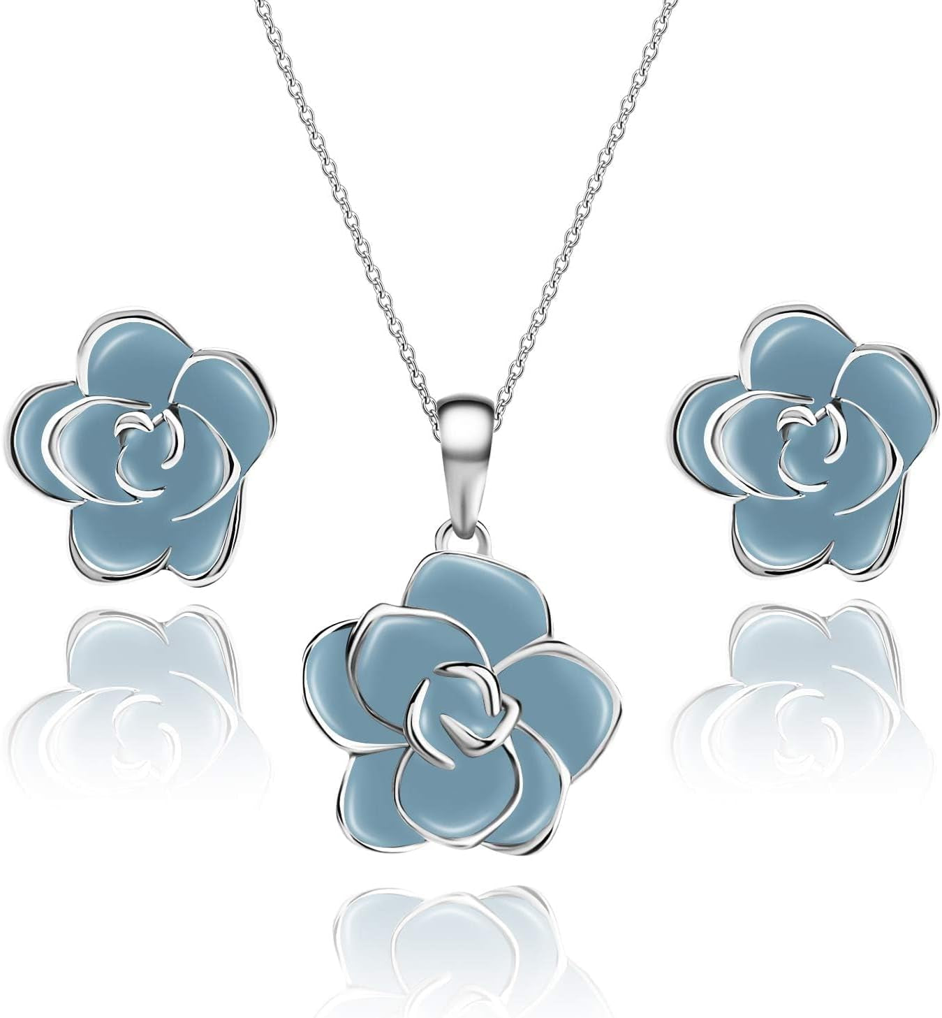 18K Gold Plated Hypoallergenic Rose Flower Necklace Earrings Set 