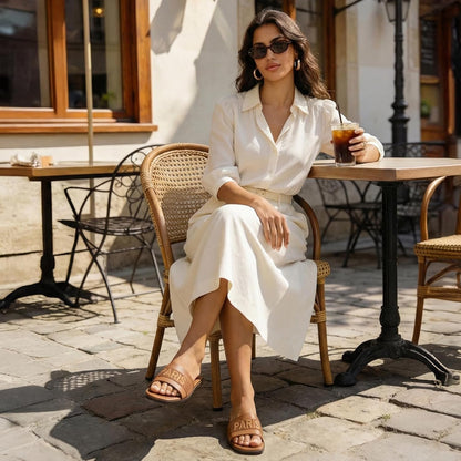 Chic and Comfortable Women's Slip-On Flat Dressy Slides in Brown