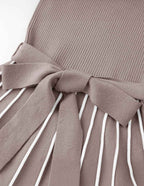 Womens Turtleneck Long Sleeve Tie Waist Sweater Midi Dress