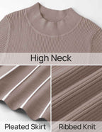 Womens Turtleneck Long Sleeve Tie Waist Sweater Midi Dress