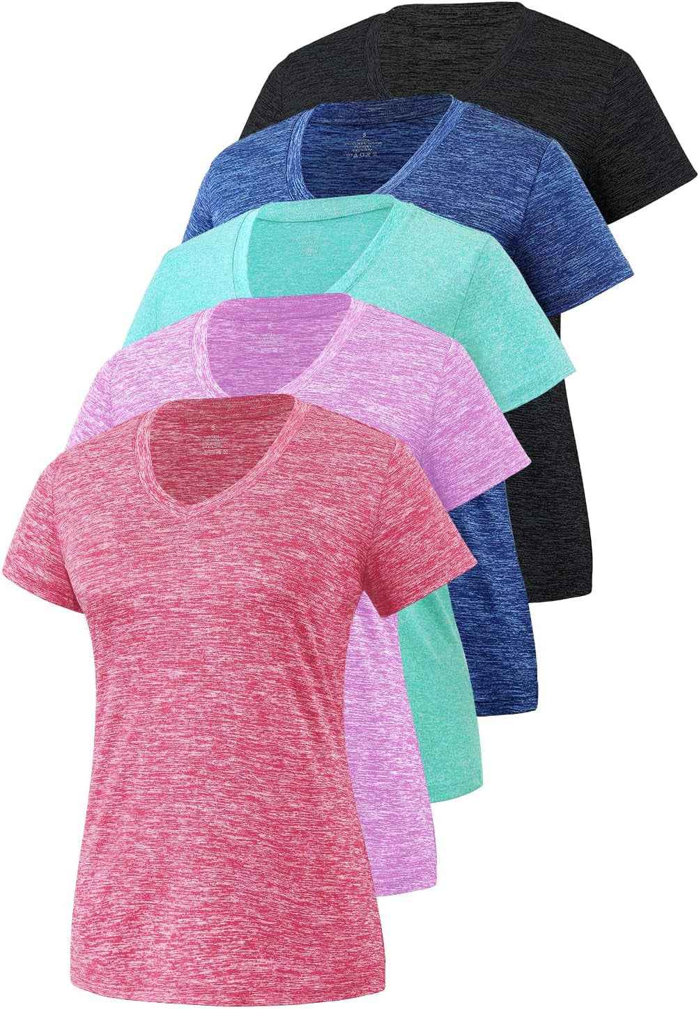 5-Pack Women's Short Sleeve Dry Fit T-Shirt - Moisture Wicking Athletic V-Neck Tee