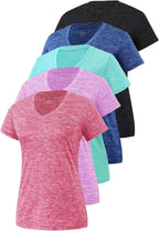 5-Pack Women's Short Sleeve Dry Fit T-Shirt - Moisture Wicking Athletic V-Neck Tee