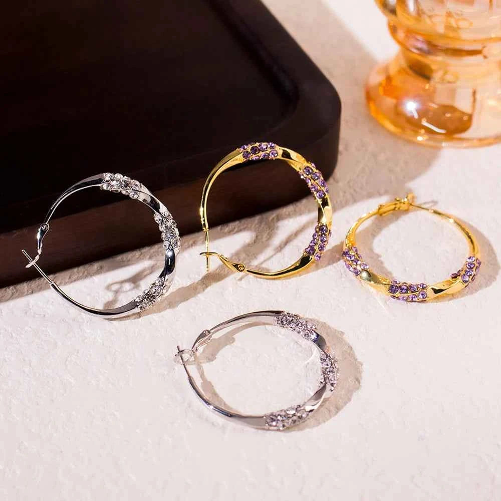 Crystal Hoop Earrings - Elegant Spiral Design for Women