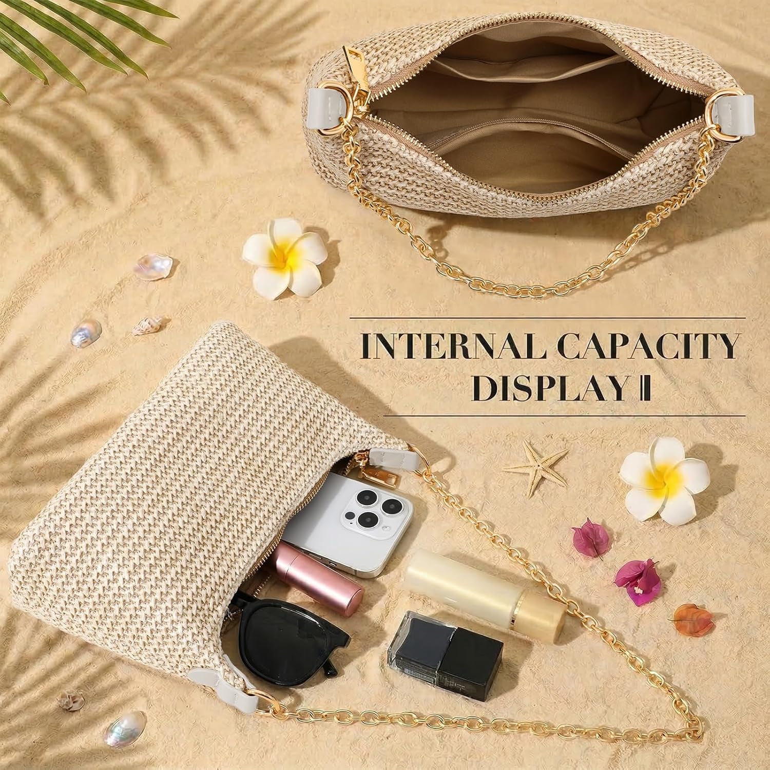 Stylish Crochet Straw Boho Shoulder Beach Bag for Effortless Summer Vibes