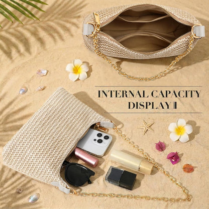 Stylish Crochet Straw Boho Shoulder Beach Bag for Effortless Summer Vibes
