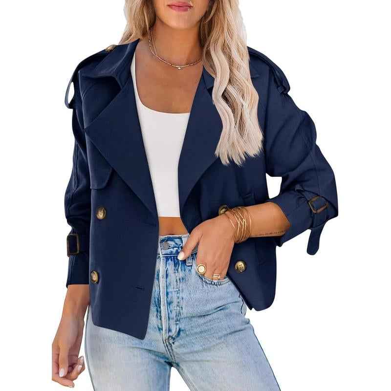 ARTFREE Women Short Double Breasted Trench Coat - Cyndora