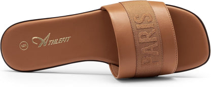 Chic and Comfortable Women's Slip-On Flat Dressy Slides in Brown