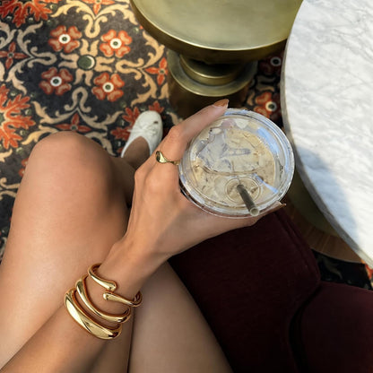 14K Gold Plated Chunky Bangle Bracelet Set