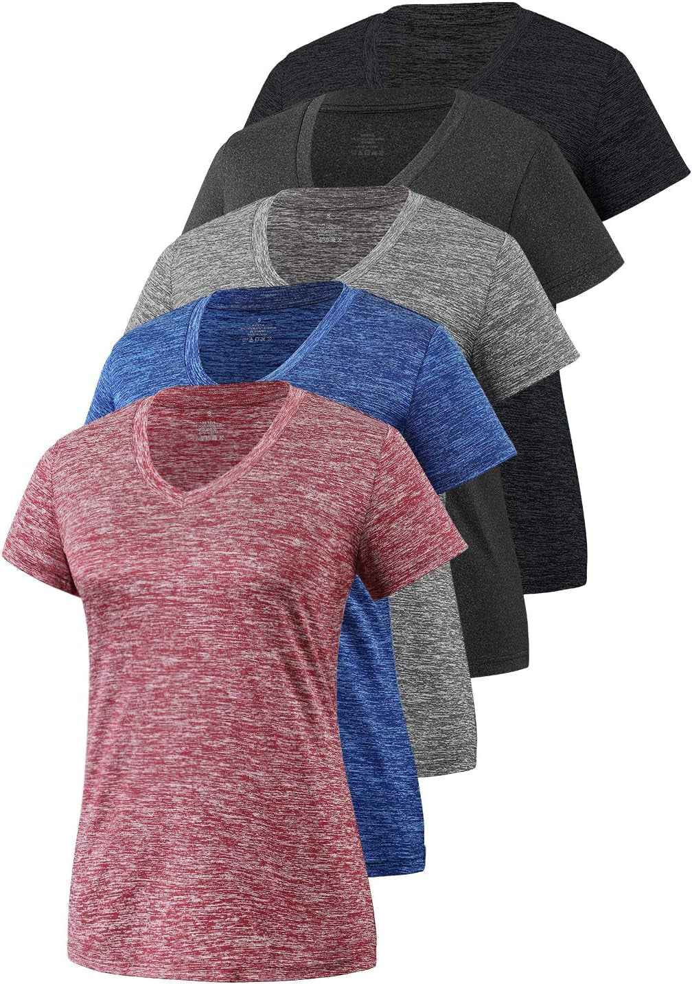 5-Pack Women's Short Sleeve Dry Fit T-Shirt - Moisture Wicking Athletic V-Neck Tee
