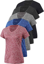 5-Pack Women's Short Sleeve Dry Fit T-Shirt - Moisture Wicking Athletic V-Neck Tee