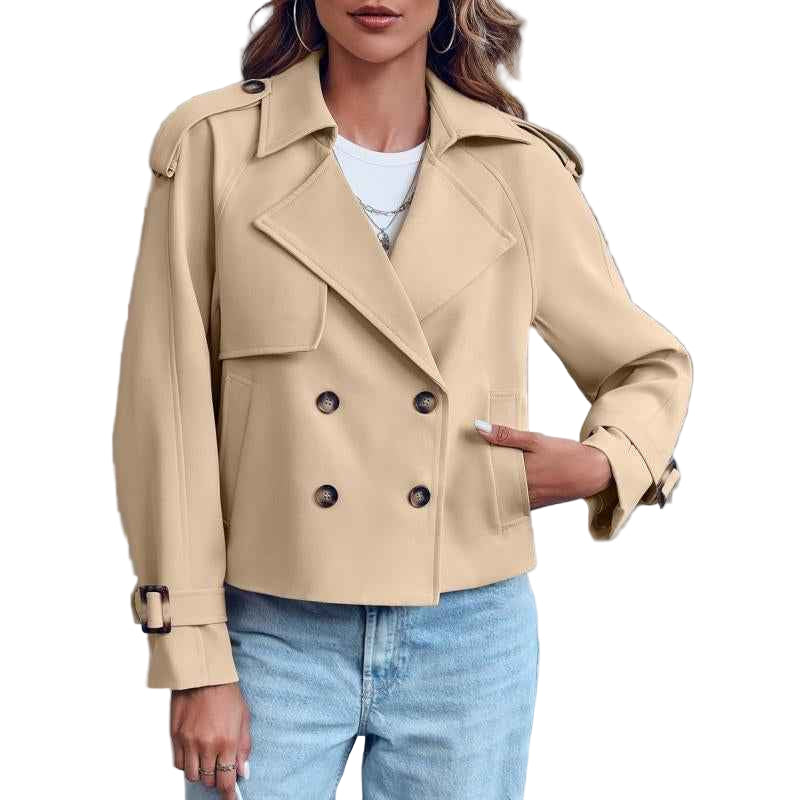 ARTFREE Women Short Double Breasted Trench Coat - Cyndora