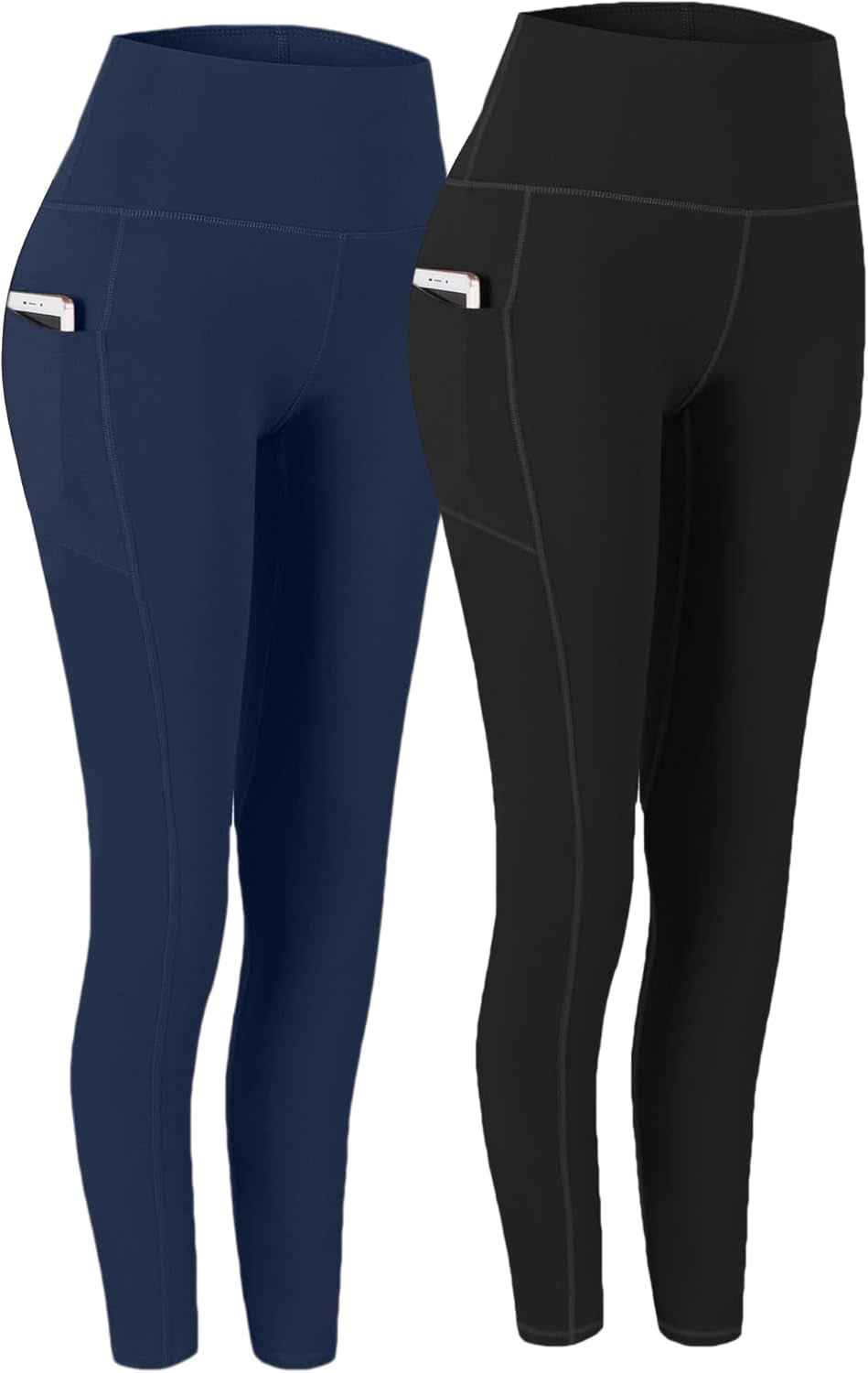 Fengbay 2 Pack High Waist Yoga Pants with Pockets - Tummy Control Workout Leggings for Women