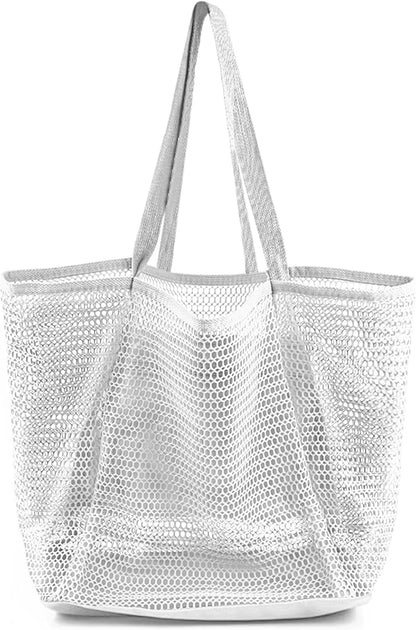 Stylish HOHOM Tan Beach Bag for Women - Versatile Summer Travel Mesh Tote with Large Inner Pocket and Sandproof Design