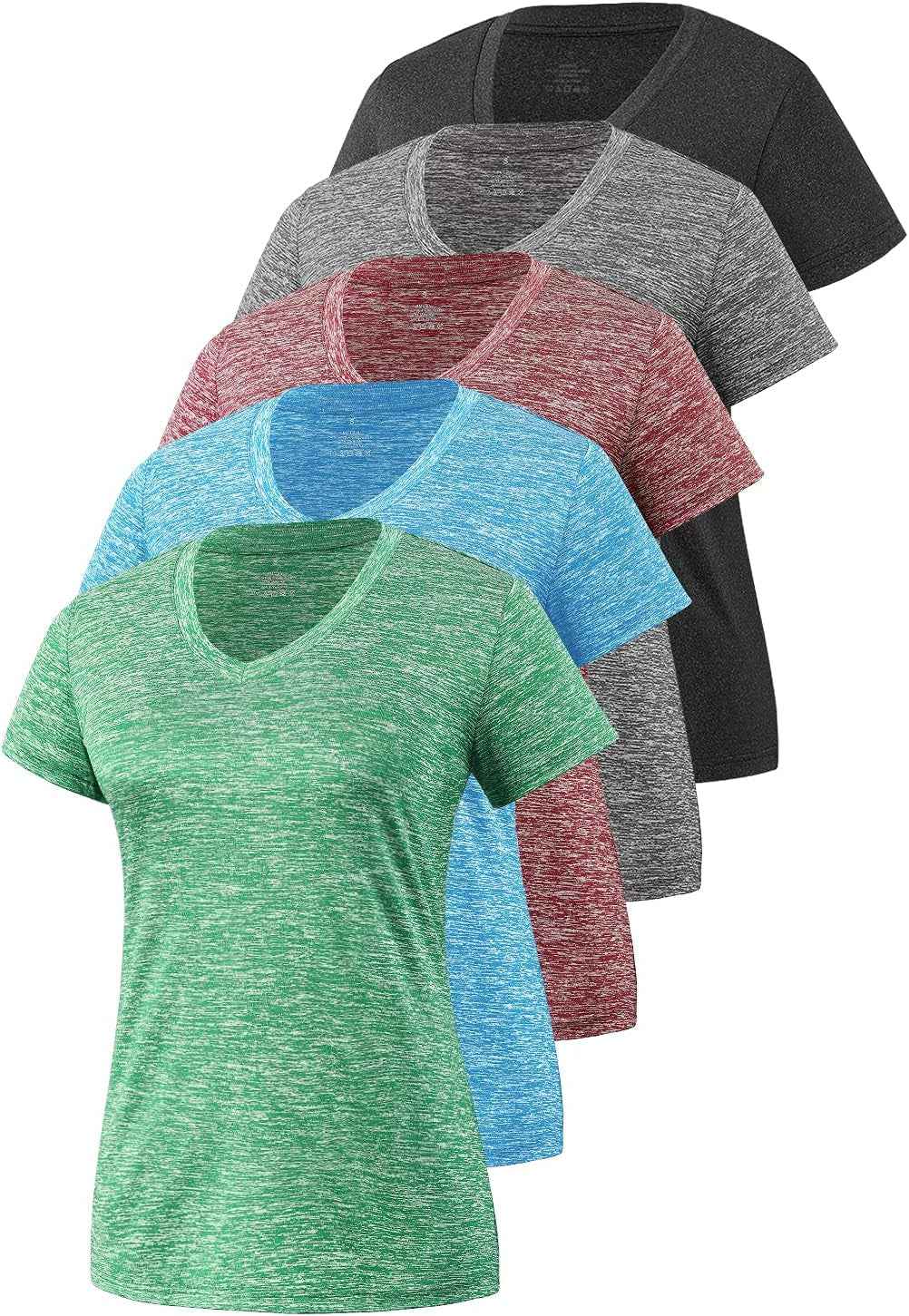 5-Pack Women's Short Sleeve Dry Fit T-Shirt - Moisture Wicking Athletic V-Neck Tee